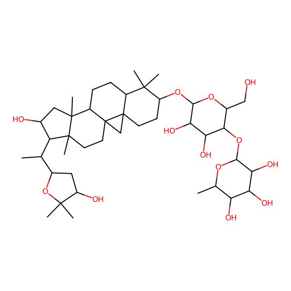 2D Structure of (2S,3R,4R,5R,6S)-2-[(2R,3S,4R,5R,6R)-4,5-dihydroxy-6-[[(1S,3R,6S,8R,11R,12S,14S,15R,16R)-14-hydroxy-15-[(1S)-1-[(2R,4S)-4-hydroxy-5,5-dimethyloxolan-2-yl]ethyl]-7,7,12,16-tetramethyl-6-pentacyclo[9.7.0.01,3.03,8.012,16]octadecanyl]oxy]-2-(hydroxymethyl)oxan-3-yl]oxy-6-methyloxane-3,4,5-triol