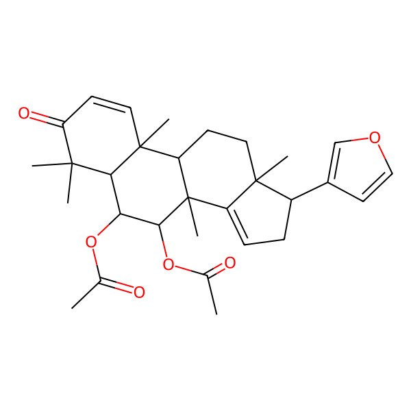 2D Structure of [(5S,6R,7S,8R,9R,10R,13S,17R)-7-acetyloxy-17-(furan-3-yl)-4,4,8,10,13-pentamethyl-3-oxo-5,6,7,9,11,12,16,17-octahydrocyclopenta[a]phenanthren-6-yl] acetate