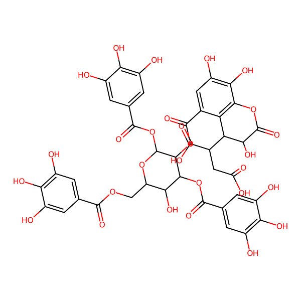 2D Structure of 2-[3,7,8-Trihydroxy-5-[5-hydroxy-2,4-bis[(3,4,5-trihydroxybenzoyl)oxy]-6-[(3,4,5-trihydroxybenzoyl)oxymethyl]oxan-3-yl]oxycarbonyl-2-oxo-3,4-dihydrochromen-4-yl]butanedioic acid