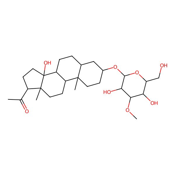 2D Structure of 1-[3-[3,5-Dihydroxy-6-(hydroxymethyl)-4-methoxyoxan-2-yl]oxy-14-hydroxy-10,13-dimethyl-1,2,3,4,5,6,7,8,9,11,12,15,16,17-tetradecahydrocyclopenta[a]phenanthren-17-yl]ethanone