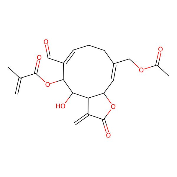 2D Structure of [10-(Acetyloxymethyl)-6-formyl-4-hydroxy-3-methylidene-2-oxo-3a,4,5,8,9,11a-hexahydrocyclodeca[b]furan-5-yl] 2-methylprop-2-enoate