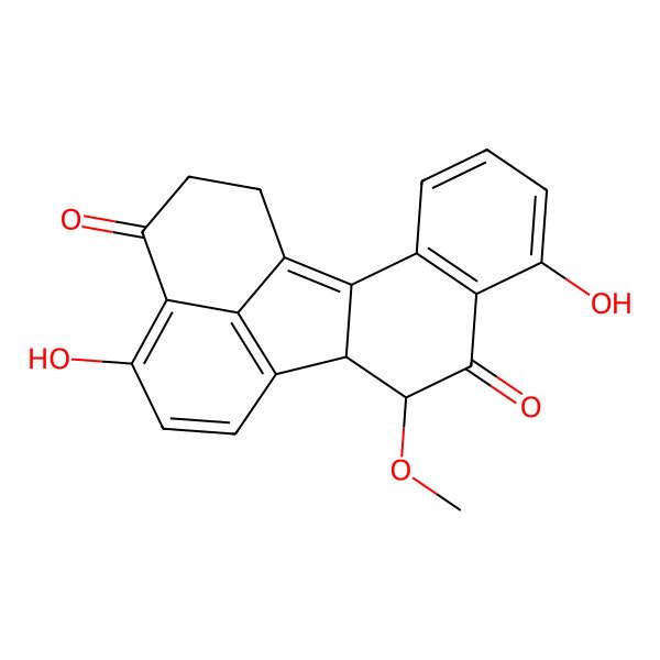 2D Structure of 7,15-Dihydroxy-10-methoxypentacyclo[10.7.1.02,11.03,8.016,20]icosa-1,3(8),4,6,12(20),13,15-heptaene-9,17-dione