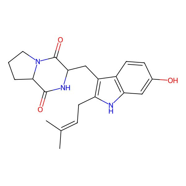 2D Structure of 3-[[6-hydroxy-2-(3-methylbut-2-enyl)-1H-indol-3-yl]methyl]-2,3,6,7,8,8a-hexahydropyrrolo[1,2-a]pyrazine-1,4-dione