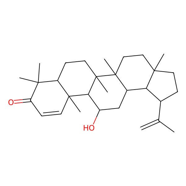2D Structure of (1R,3aR,5aR,5bR,7aR,11aS,11bR,12R,13aR,13bR)-12-hydroxy-1-isopropenyl-3a,5a,5b,8,8,11a-hexamethyl-2,3,4,5,6,7,7a,11b,12,13,13a,13b-dodecahydro-1H-cyclopenta[a]chrysen-9-one