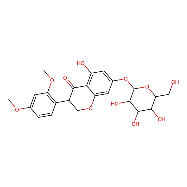 2D Structure of (3S)-3-(2,4-dimethoxyphenyl)-5-hydroxy-7-[(2S,3R,4S,5S,6R)-3,4,5-trihydroxy-6-(hydroxymethyl)oxan-2-yl]oxy-2,3-dihydrochromen-4-one