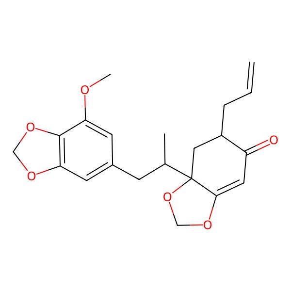2D Structure of 7a-[1-(7-Methoxy-1,3-benzodioxol-5-yl)propan-2-yl]-6-prop-2-enyl-6,7-dihydro-1,3-benzodioxol-5-one