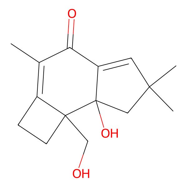 2D Structure of 7a-hydroxy-7b-(hydroxymethyl)-3,6,6-trimethyl-2,7-dihydro-1H-cyclobuta[e]inden-4-one