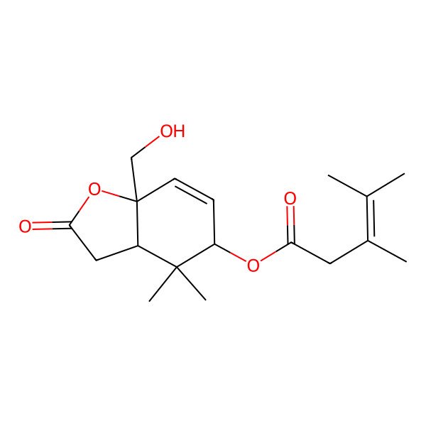 2D Structure of [7a-(hydroxymethyl)-4,4-dimethyl-2-oxo-3a,5-dihydro-3H-1-benzofuran-5-yl] 3,4-dimethylpent-3-enoate