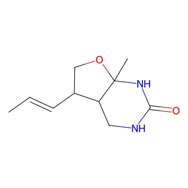 2D Structure of 7a-Methyl-5-prop-1-enyl-1,3,4,4a,5,6-hexahydrofuro[2,3-d]pyrimidin-2-one