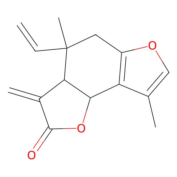 2D Structure of Benzo[1,2-b:3,4-b']difuran-2(3H)-one, 3abeta,4,5,8bbeta-tetrahydro-4alpha,8-dimethyl-3-methylene-4-vinyl-