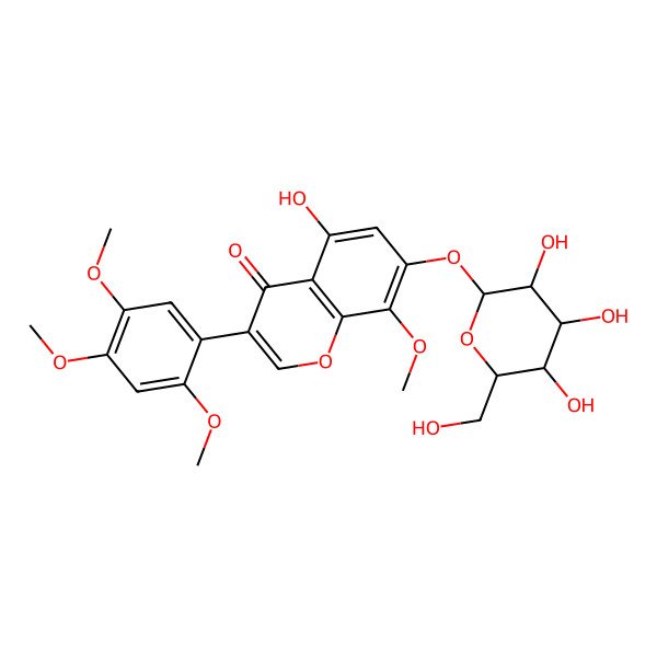 2D Structure of 5-Hydroxy-8-methoxy-7-[3,4,5-trihydroxy-6-(hydroxymethyl)oxan-2-yl]oxy-3-(2,4,5-trimethoxyphenyl)chromen-4-one