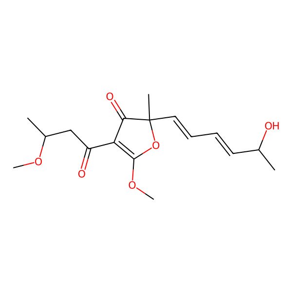 2D Structure of (2S)-2-[(1E,3E,5S)-5-hydroxyhexa-1,3-dienyl]-5-methoxy-4-[(3R)-3-methoxybutanoyl]-2-methylfuran-3-one