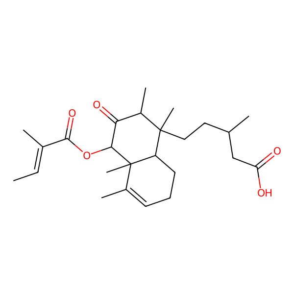 2D Structure of (3R)-5-[(1S,2S,4R,4aR,8aR)-1,2,4a,5-tetramethyl-4-[(Z)-2-methylbut-2-enoyl]oxy-3-oxo-4,7,8,8a-tetrahydro-2H-naphthalen-1-yl]-3-methylpentanoic acid