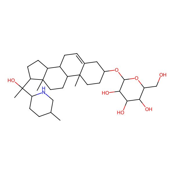 2D Structure of 2-(hydroxymethyl)-6-[[17-[1-hydroxy-1-(5-methylpiperidin-2-yl)ethyl]-10,13-dimethyl-2,3,4,7,8,9,11,12,14,15,16,17-dodecahydro-1H-cyclopenta[a]phenanthren-3-yl]oxy]oxane-3,4,5-triol
