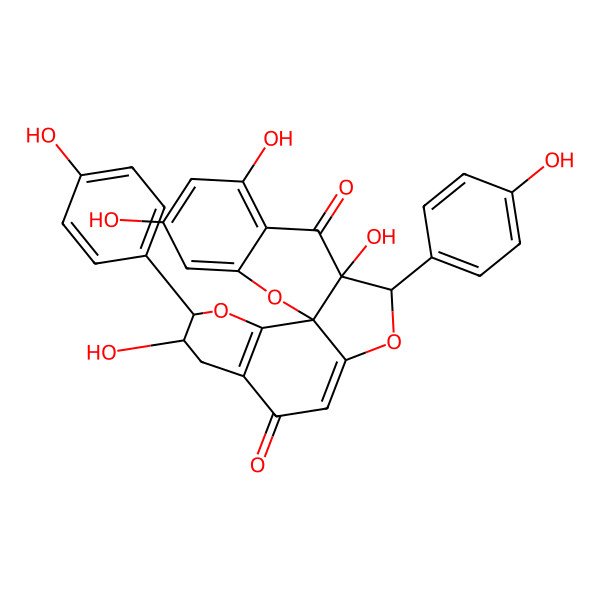 2D Structure of (1S,4R,5R,12S,13R)-5,13,16,18-tetrahydroxy-4,12-bis(4-hydroxyphenyl)-3,11,21-trioxapentacyclo[11.8.0.01,10.02,7.015,20]henicosa-2(7),9,15,17,19-pentaene-8,14-dione