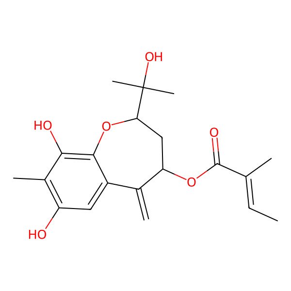 2D Structure of [(2S,4R)-7,9-dihydroxy-2-(2-hydroxypropan-2-yl)-8-methyl-5-methylidene-3,4-dihydro-2H-1-benzoxepin-4-yl] (Z)-2-methylbut-2-enoate
