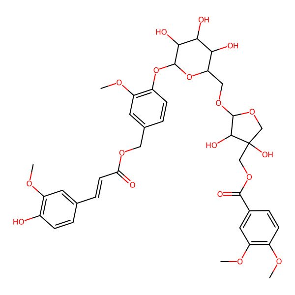 2D Structure of [3,4-Dihydroxy-5-[[3,4,5-trihydroxy-6-[4-[3-(4-hydroxy-3-methoxyphenyl)prop-2-enoyloxymethyl]-2-methoxyphenoxy]oxan-2-yl]methoxy]oxolan-3-yl]methyl 3,4-dimethoxybenzoate
