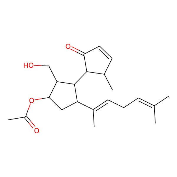 2D Structure of [2-(Hydroxymethyl)-4-(6-methylhepta-2,5-dien-2-yl)-3-(2-methyl-5-oxocyclopent-3-en-1-yl)cyclopentyl] acetate