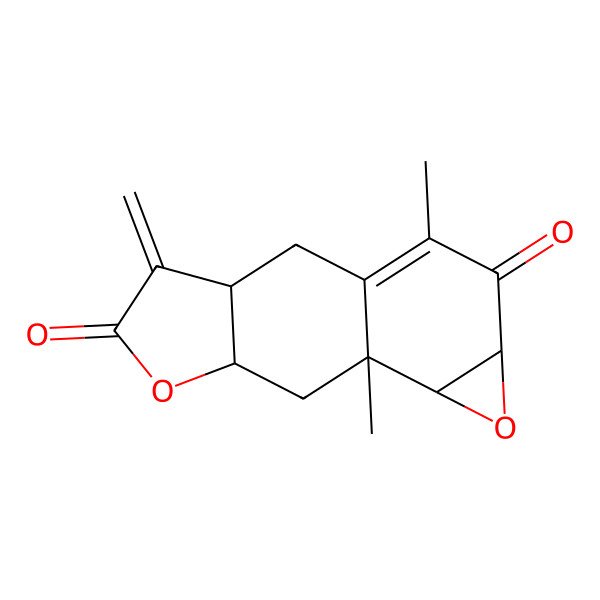 2D Structure of (3R,7R,9R,10R,12R)-9,14-dimethyl-4-methylidene-6,11-dioxatetracyclo[7.5.0.03,7.010,12]tetradec-1(14)-ene-5,13-dione
