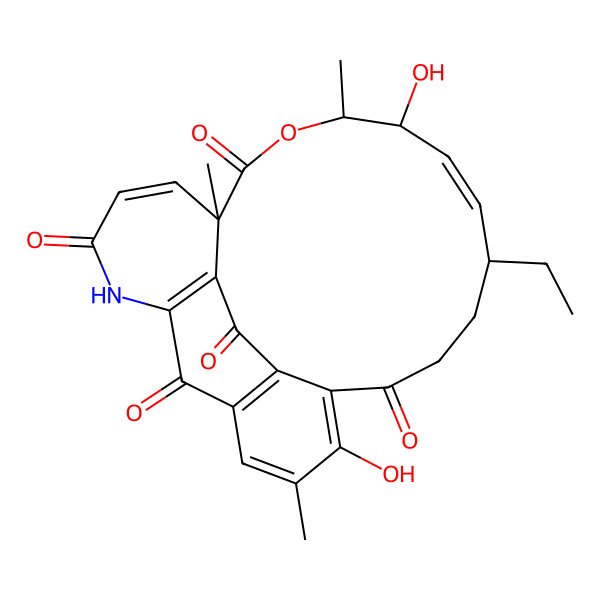2D Structure of (12S,13S,16S)-9-ethyl-4,12-dihydroxy-3,13,16-trimethyl-14-oxa-20-azatetracyclo[19.3.1.05,24.016,22]pentacosa-1(24),2,4,10,17,21-hexaene-6,15,19,23,25-pentone