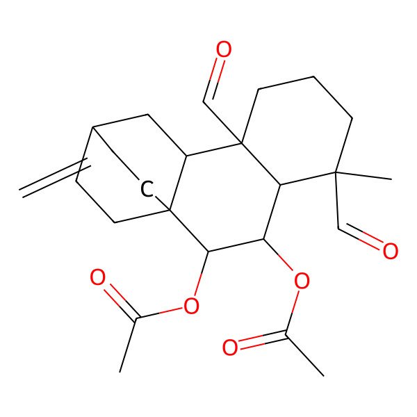 2D Structure of [(1R,2S,3S,4S,5R,9R,10S,12S)-2-acetyloxy-5,9-diformyl-5-methyl-13-methylidene-3-tetracyclo[10.2.2.01,10.04,9]hexadecanyl] acetate