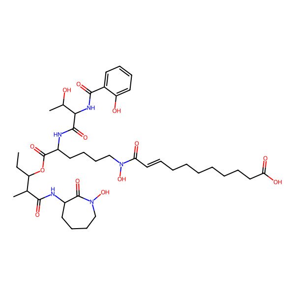 2D Structure of 11-[Hydroxy-[5-[[3-hydroxy-2-[(2-hydroxybenzoyl)amino]butanoyl]amino]-6-[1-[(1-hydroxy-2-oxoazepan-3-yl)amino]-2-methyl-1-oxopentan-3-yl]oxy-6-oxohexyl]amino]-11-oxoundec-9-enoic acid