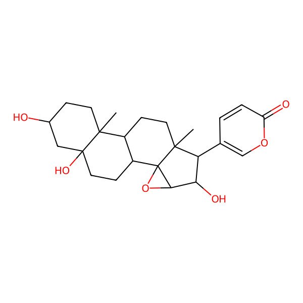 2D Structure of 5-(5,14,16-Trihydroxy-7,11-dimethyl-3-oxapentacyclo[8.8.0.02,4.02,7.011,16]octadecan-6-yl)pyran-2-one