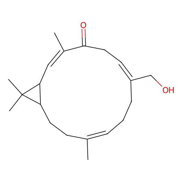 2D Structure of (1R,2E,6Z,10E,14S)-7-(hydroxymethyl)-3,11,15,15-tetramethylbicyclo[12.1.0]pentadeca-2,6,10-trien-4-one