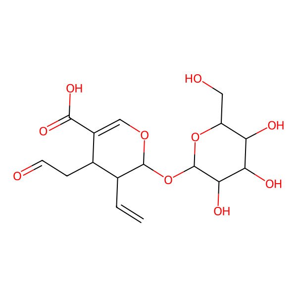 2D Structure of (2S)-3-ethenyl-4-(2-oxoethyl)-2-[(2S,3R,4S,5S,6R)-3,4,5-trihydroxy-6-(hydroxymethyl)oxan-2-yl]oxy-3,4-dihydro-2H-pyran-5-carboxylic acid