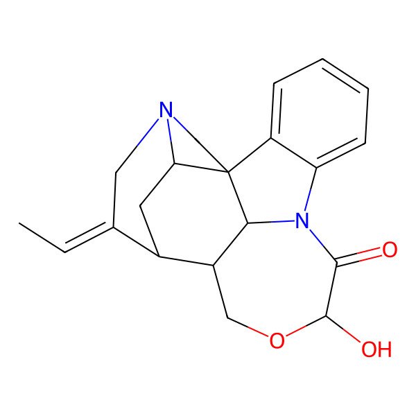2D Structure of 15-Ethylidene-10-hydroxy-11-oxa-8,17-diazahexacyclo[12.5.2.11,8.02,7.017,20.013,22]docosa-2,4,6-trien-9-one