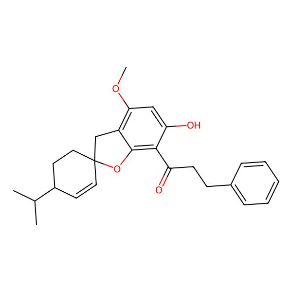 2D Structure of 1-(6-hydroxy-4-methoxy-6'-propan-2-ylspiro[3H-1-benzofuran-2,3'-cyclohexene]-7-yl)-3-phenylpropan-1-one