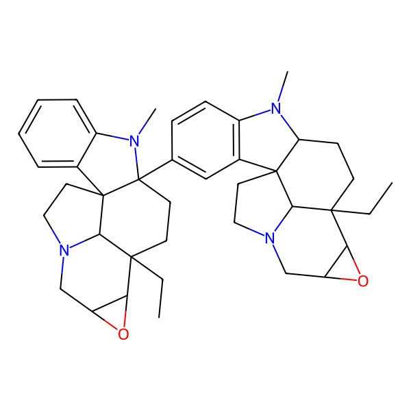 2D Structure of (1S,9S,12S,13S,15R,20R)-12-ethyl-4-[(1R,9R,12S,13S,15R,20R)-12-ethyl-8-methyl-14-oxa-8,17-diazahexacyclo[10.7.1.01,9.02,7.013,15.017,20]icosa-2,4,6-trien-9-yl]-8-methyl-14-oxa-8,17-diazahexacyclo[10.7.1.01,9.02,7.013,15.017,20]icosa-2(7),3,5-triene