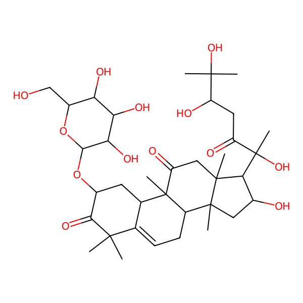 2D Structure of 16-hydroxy-4,4,9,13,14-pentamethyl-2-[3,4,5-trihydroxy-6-(hydroxymethyl)oxan-2-yl]oxy-17-(2,5,6-trihydroxy-6-methyl-3-oxoheptan-2-yl)-2,7,8,10,12,15,16,17-octahydro-1H-cyclopenta[a]phenanthrene-3,11-dione