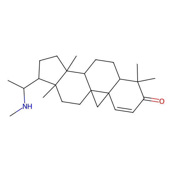 2D Structure of (3R,8R,11S,12S,15S,16R)-7,7,12,16-tetramethyl-15-[(1R)-1-(methylamino)ethyl]pentacyclo[9.7.0.01,3.03,8.012,16]octadec-4-en-6-one