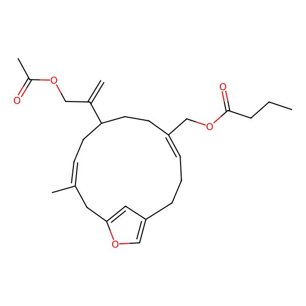 2D Structure of [(4Z,8R,10E)-8-(3-acetyloxyprop-1-en-2-yl)-11-methyl-14-oxabicyclo[11.2.1]hexadeca-1(15),4,10,13(16)-tetraen-5-yl]methyl butanoate