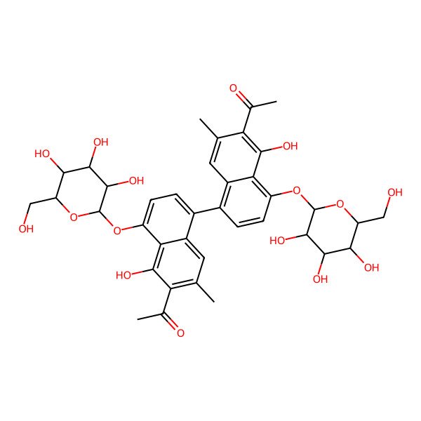 2D Structure of 1-[5-[6-Acetyl-5-hydroxy-7-methyl-4-[3,4,5-trihydroxy-6-(hydroxymethyl)oxan-2-yl]oxynaphthalen-1-yl]-1-hydroxy-3-methyl-8-[3,4,5-trihydroxy-6-(hydroxymethyl)oxan-2-yl]oxynaphthalen-2-yl]ethanone