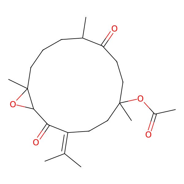 2D Structure of [(1R,6R,10S,14S)-6,10,14-trimethyl-2,9-dioxo-3-propan-2-ylidene-15-oxabicyclo[12.1.0]pentadecan-6-yl] acetate