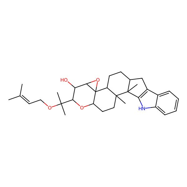 2D Structure of 1,2-Dimethyl-7-[2-(3-methylbut-2-enoxy)propan-2-yl]-6,10-dioxa-24-azaheptacyclo[13.10.0.02,12.05,11.09,11.017,25.018,23]pentacosa-17(25),18,20,22-tetraen-8-ol