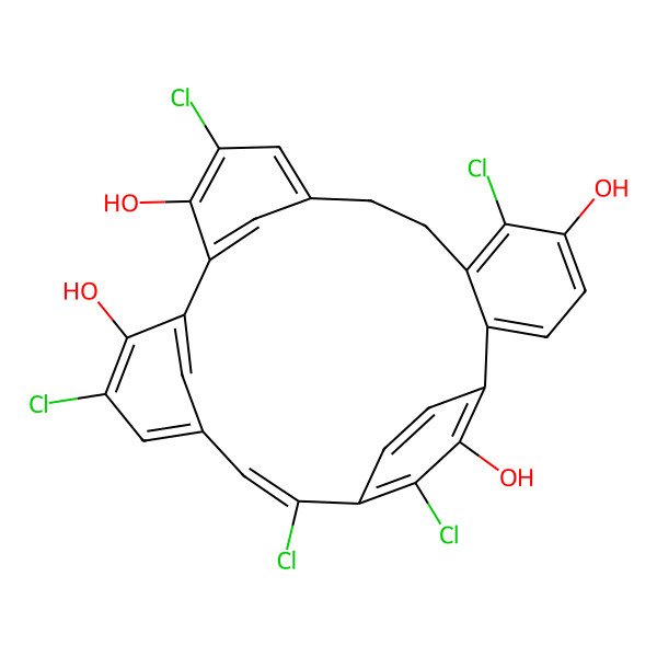 2D Structure of (20E)-6,12,17,21,23-pentachloropentacyclo[20.2.2.110,14.115,19.02,7]octacosa-1(24),2(7),3,5,10(28),11,13,15,17,19(27),20,22,25-tridecaene-5,13,16,24-tetrol