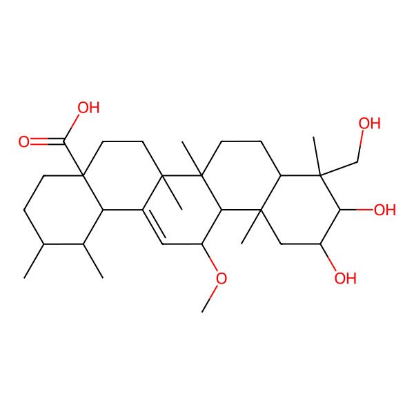 2D Structure of 10,11-dihydroxy-9-(hydroxymethyl)-13-methoxy-1,2,6a,6b,9,12a-hexamethyl-2,3,4,5,6,6a,7,8,8a,10,11,12,13,14b-tetradecahydro-1H-picene-4a-carboxylic acid