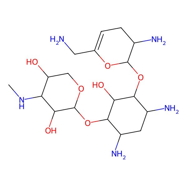 2D Structure of (2R,3R,4S,5R)-2-[(1S,2S,3R,4S,6R)-4,6-diamino-3-[[(2S,3R)-3-amino-6-(aminomethyl)-3,4-dihydro-2H-pyran-2-yl]oxy]-2-hydroxycyclohexyl]oxy-4-(methylamino)oxane-3,5-diol