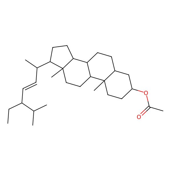 2D Structure of [(3S,5S,8R,9S,10S,13R,14S,17R)-17-[(E,2R,5S)-5-ethyl-6-methylhept-3-en-2-yl]-10,13-dimethyl-2,3,4,5,6,7,8,9,11,12,14,15,16,17-tetradecahydro-1H-cyclopenta[a]phenanthren-3-yl] acetate