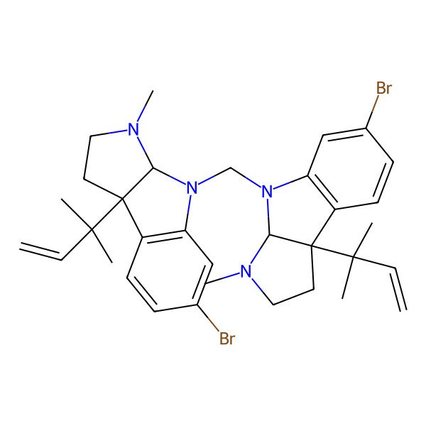 2D Structure of 6-bromo-4-[[6-bromo-3-methyl-8b-(2-methylbut-3-en-2-yl)-2,3a-dihydro-1H-pyrrolo[2,3-b]indol-4-yl]methyl]-3-methyl-8b-(2-methylbut-3-en-2-yl)-2,3a-dihydro-1H-pyrrolo[2,3-b]indole