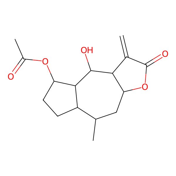 2D Structure of [(3aS,5R,5aS,8S,8aR,9R,9aS)-9-hydroxy-5-methyl-1-methylidene-2-oxo-3a,4,5,5a,6,7,8,8a,9,9a-decahydroazuleno[6,7-b]furan-8-yl] acetate