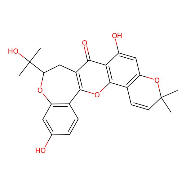 2D Structure of (16R)-11,20-dihydroxy-16-(2-hydroxypropan-2-yl)-7,7-dimethyl-2,8,17-trioxapentacyclo[12.9.0.03,12.04,9.018,23]tricosa-1(14),3(12),4(9),5,10,18(23),19,21-octaen-13-one