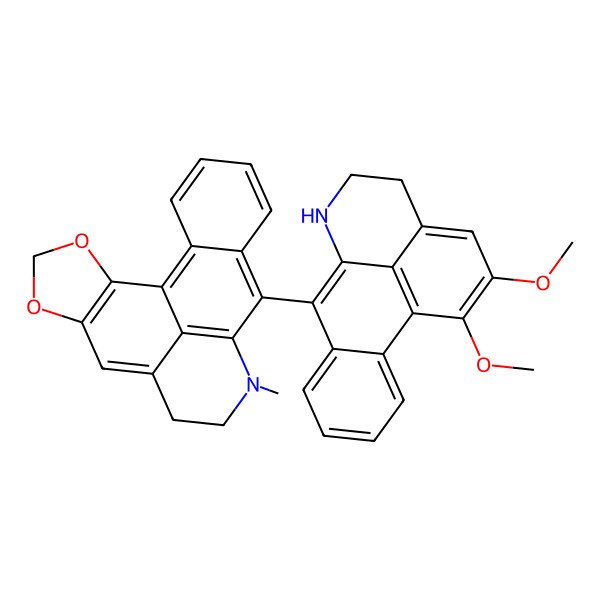 2D Structure of 13-(15,16-Dimethoxy-10-azatetracyclo[7.7.1.02,7.013,17]heptadeca-1(17),2,4,6,8,13,15-heptaen-8-yl)-11-methyl-3,5-dioxa-11-azapentacyclo[10.7.1.02,6.08,20.014,19]icosa-1(20),2(6),7,12,14,16,18-heptaene