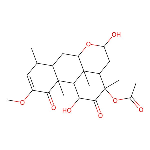 2D Structure of (11,16-Dihydroxy-4-methoxy-2,6,14,17-tetramethyl-3,15-dioxo-10-oxatetracyclo[7.7.1.02,7.013,17]heptadec-4-en-14-yl) acetate