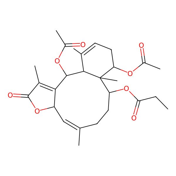 2D Structure of (2,14-Diacetyloxy-4,9,13,17-tetramethyl-5-oxo-6-oxatricyclo[11.4.0.03,7]heptadeca-3,8,16-trien-12-yl) propanoate