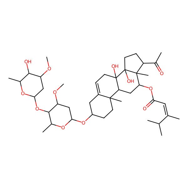 2D Structure of [17-acetyl-8,14-dihydroxy-3-[5-(5-hydroxy-4-methoxy-6-methyloxan-2-yl)oxy-4-methoxy-6-methyloxan-2-yl]oxy-10,13-dimethyl-2,3,4,7,9,11,12,15,16,17-decahydro-1H-cyclopenta[a]phenanthren-12-yl] 3,4-dimethylpent-2-enoate