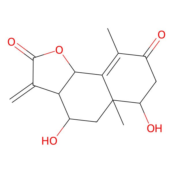 2D Structure of (3aR,4R,5aR,6R,9bS)-4,6-dihydroxy-5a,9-dimethyl-3-methylidene-3a,4,5,6,7,9b-hexahydrobenzo[g][1]benzofuran-2,8-dione